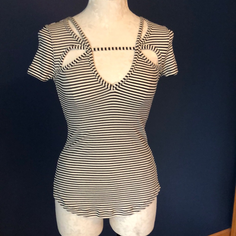 Free People NWOT black/white striped shirt